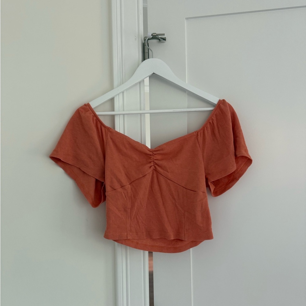 American Eagle Outfitters Orange Puff Sleeve Crop Blouse